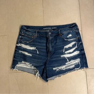 American Eagle - Size 16 - High-Rise Distressed Denim Shorts - Dark Blue